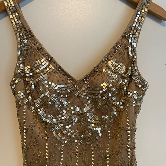 Sue Wong Beaded Gatsby Style Flapper Cocktail Dress Gold/Champagne - Picture 3 of 7